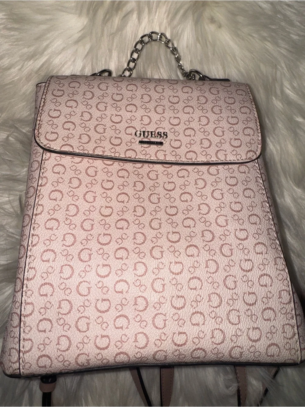 GUESS Blush Pink Signature Chain Detail Backpack